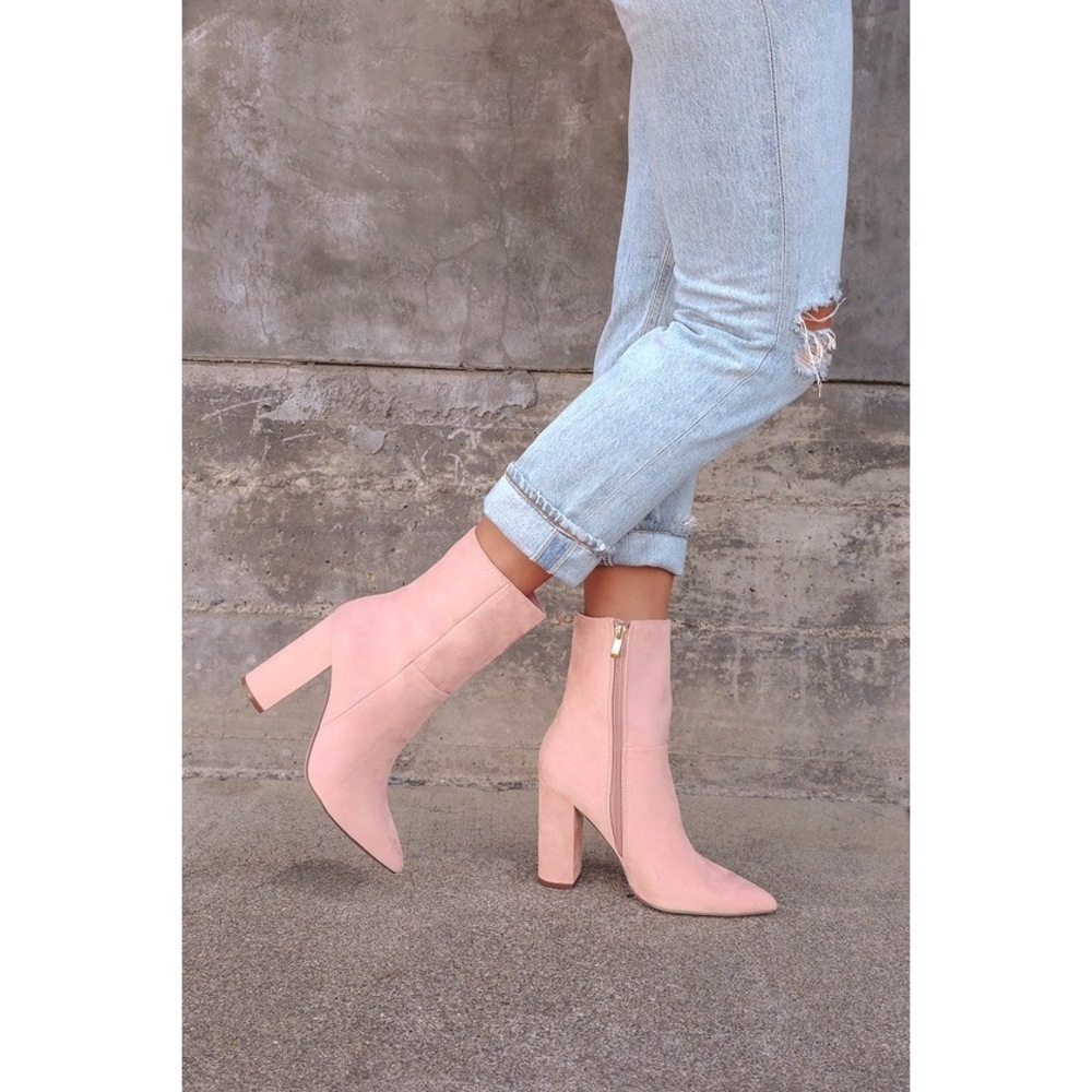 Lulus Dawson Pink Suede Pointed-toe Mid Calf Boots - Size 8